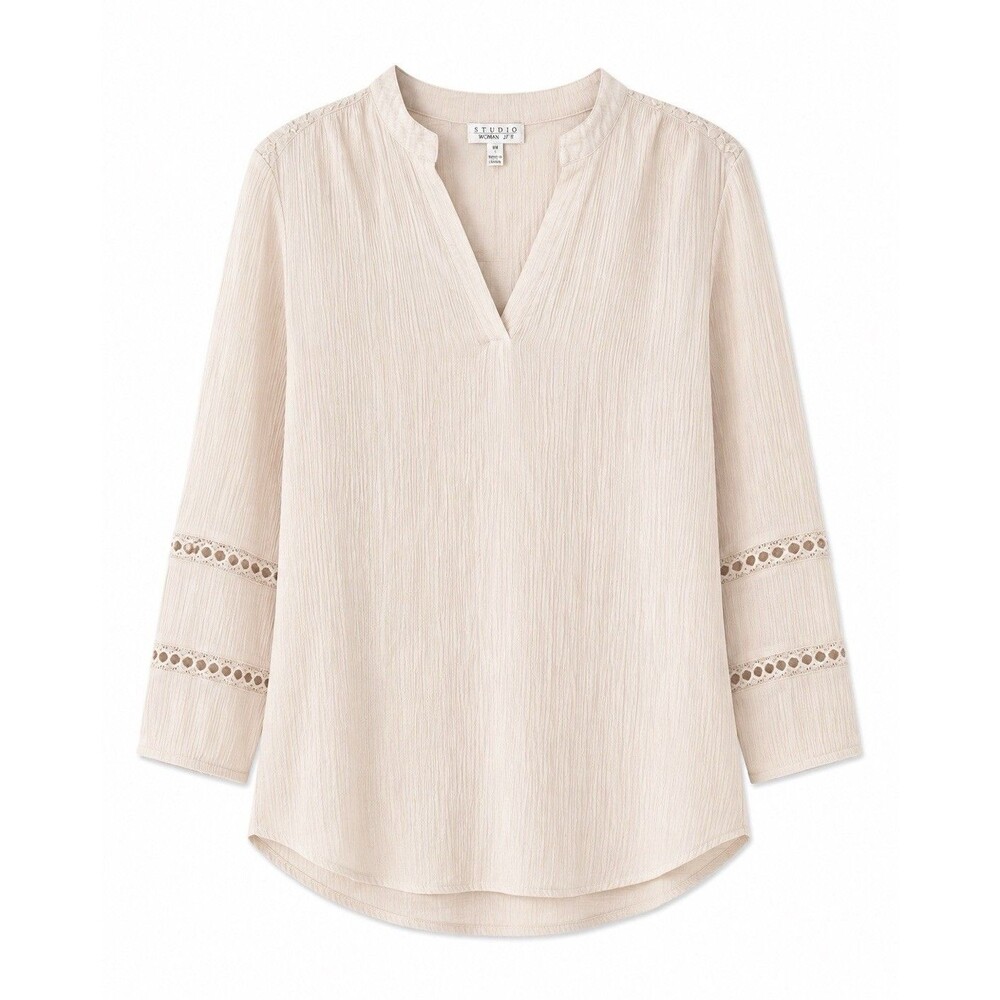 Studio Woman 2X Cream Boho Lace Crochet Tunic Top - Picture 2 of 9